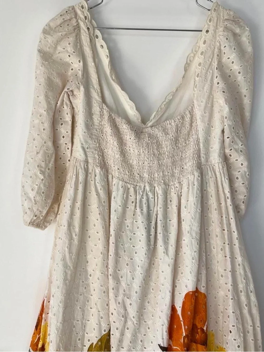 Farm Rio / FARM Chita Bella Eyelet Midi Dress NWT Large Floral Puff Sleeve - Picture 5 of 7